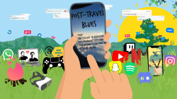 smartphone met post travel blues op het beeldscherm