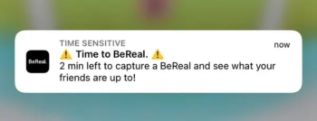Een notificatie van BeReal op een Iphone